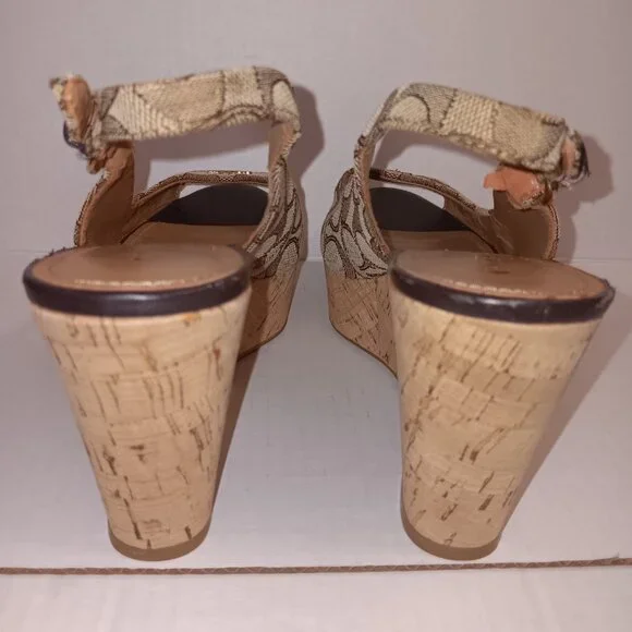 COACH INSIGNIA FERRY PEEP TOE WEDGE HEELS - Picture 8 of 12
